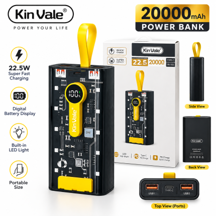 Kin Vale 20,000mAh Transparent Power Bank — 22.5W Super Fast Charging